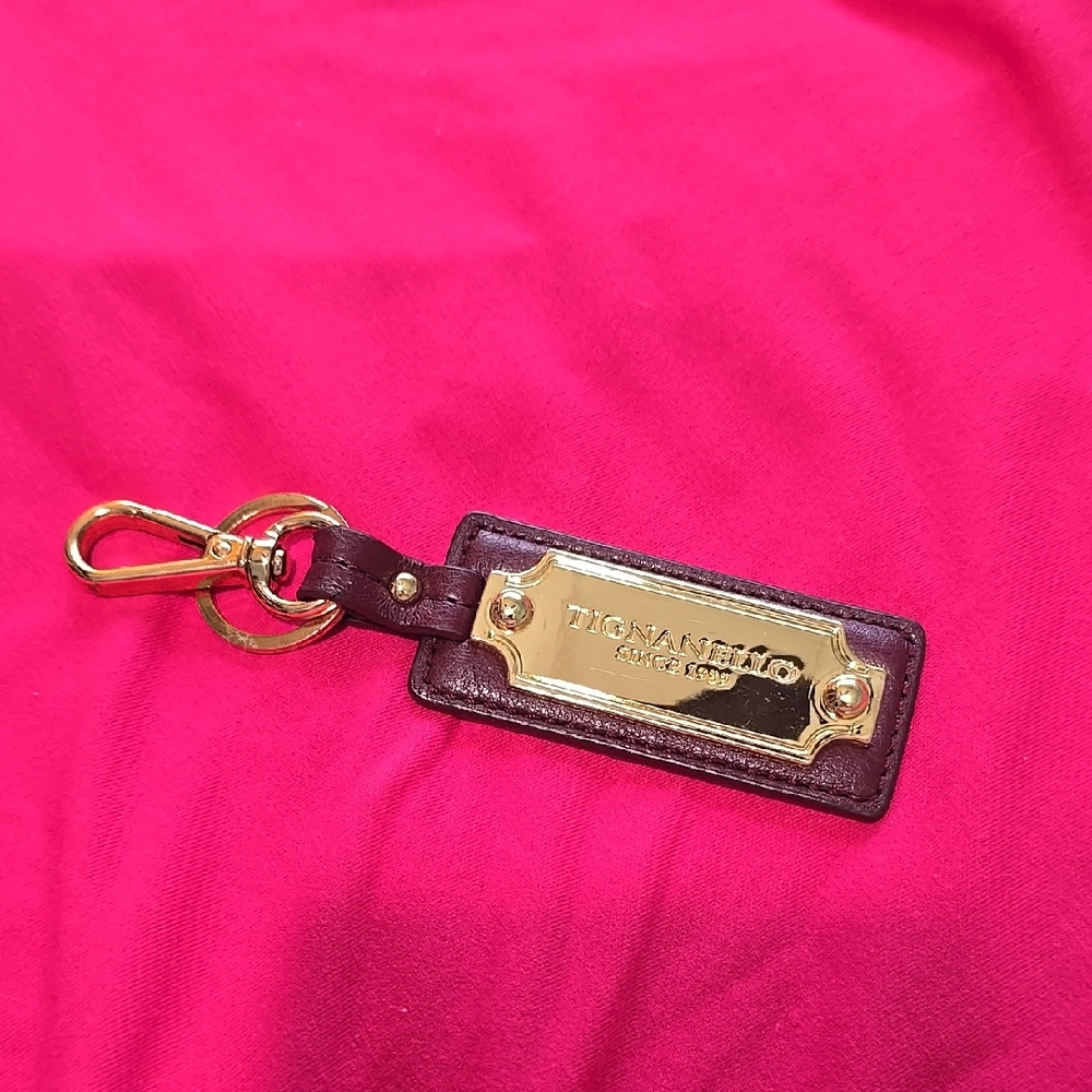 Tignanello Burgundy Leather Key and Card Holder with Gold Accents